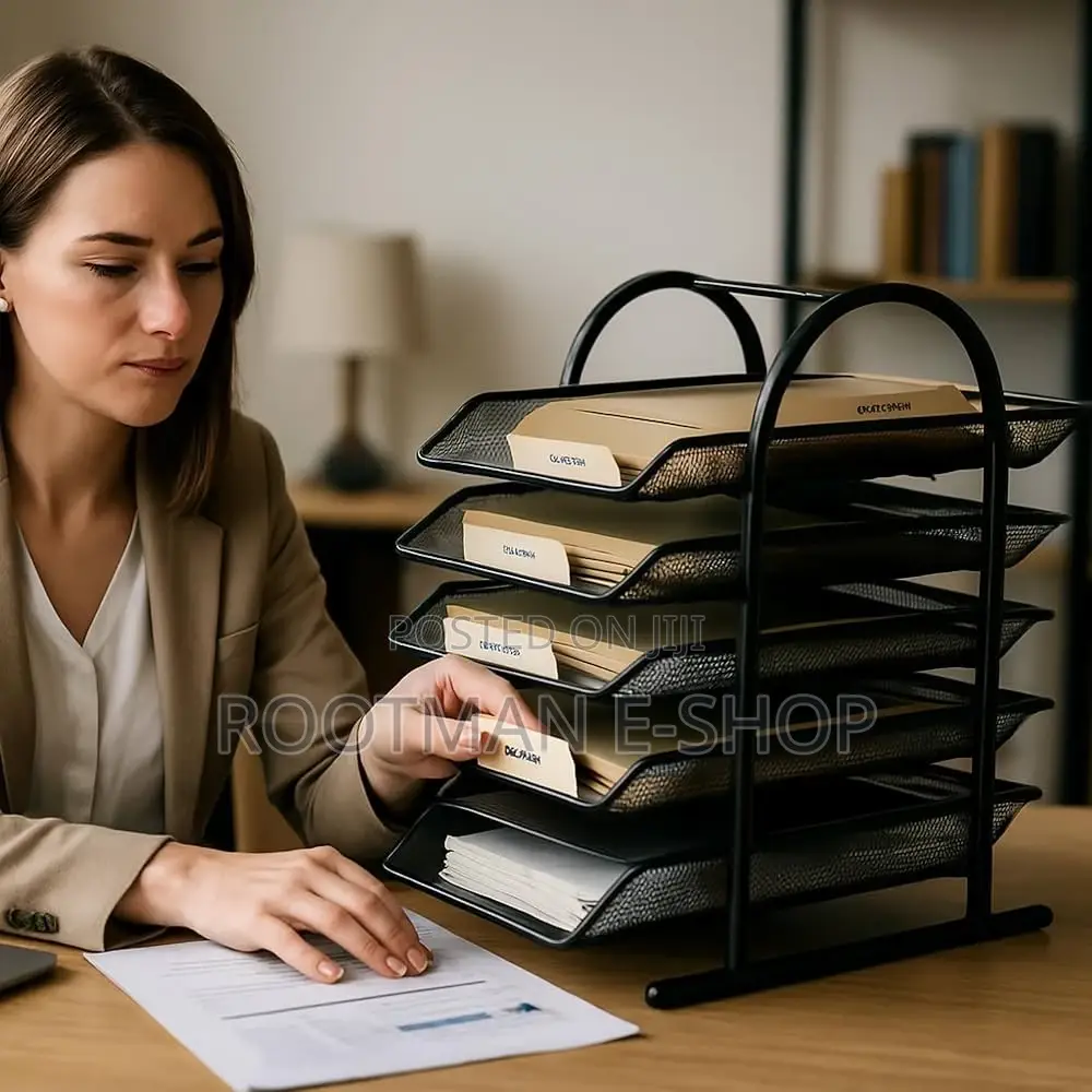 Black Metal Mesh 4-tier Document Tray Organizer For Office Or Home Use