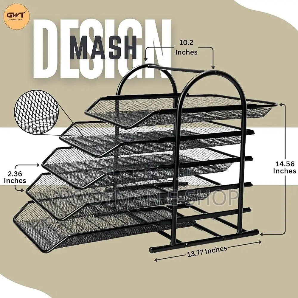 Black Metal Mesh 4-tier Document Tray Organizer For Office Or Home Use
