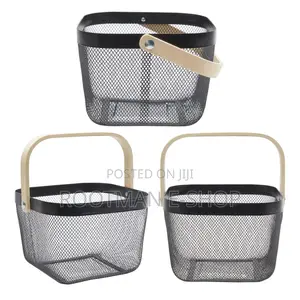 Square Mesh Storage Baskets With Wooden Handles