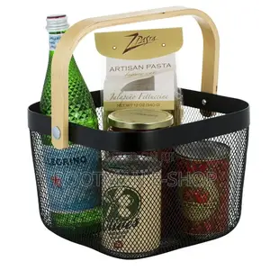 Simplify Mesh Tote Basket With Bamboo Handle