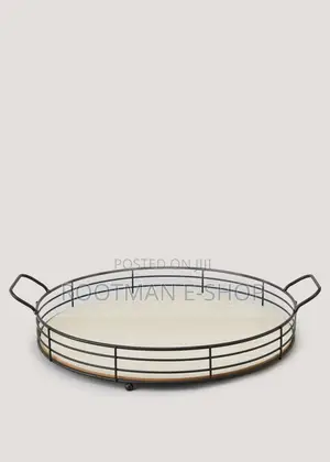 Metal Wood Handle Tray (34.5cm X 4.5cm)