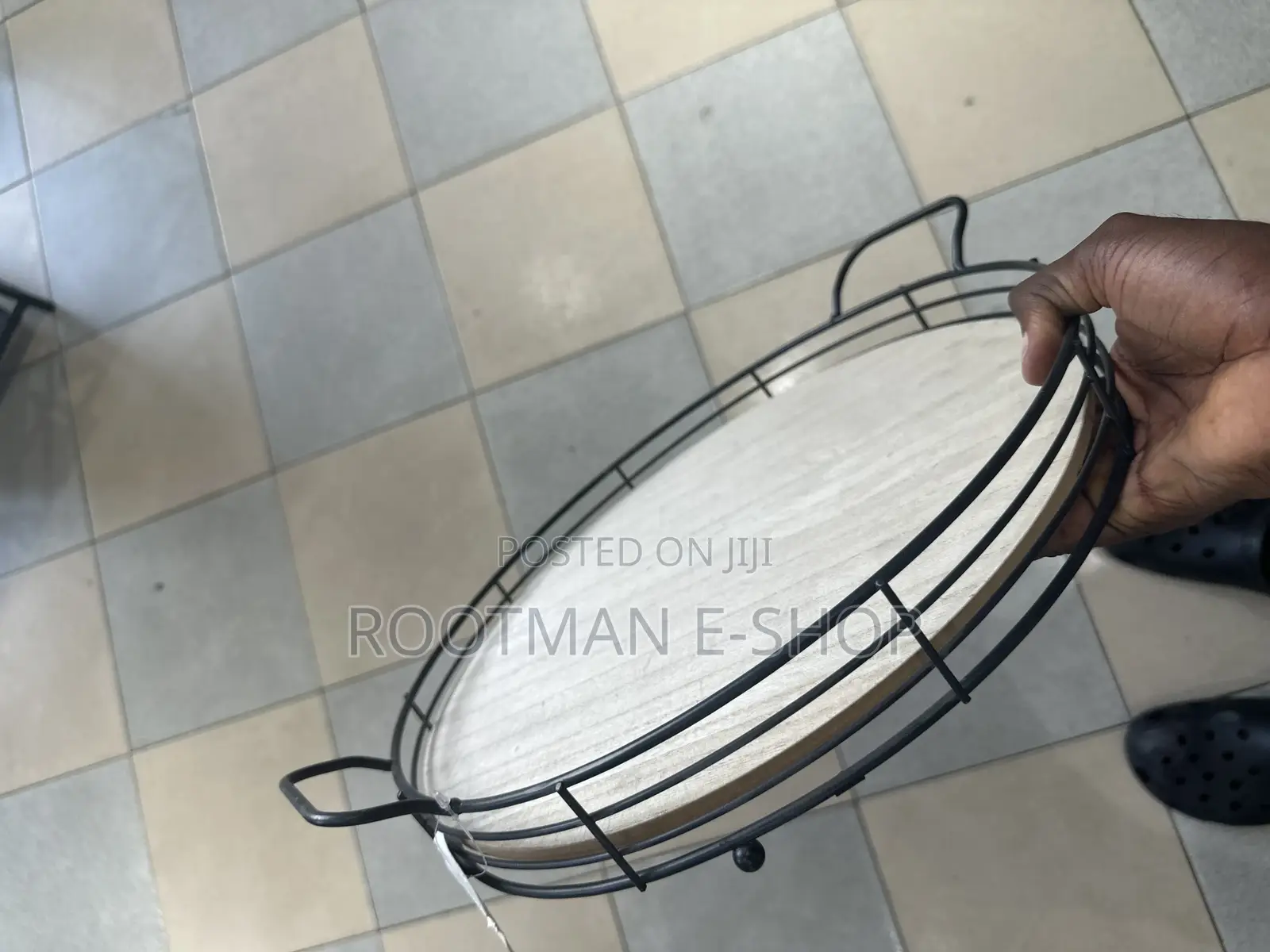 Metal Wood Handle Tray (34.5cm X 4.5cm)