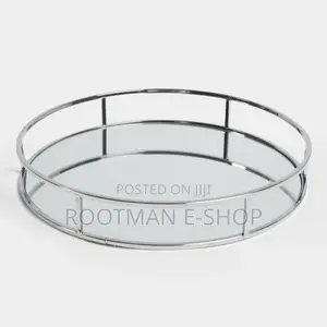Decorative Round Mirrored Trays Featuring Sleek Metal Frames