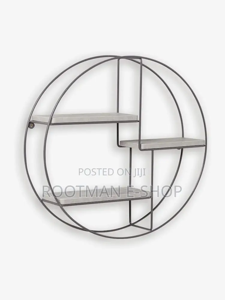 Metal Wire Wall Shelf Home Decor Black Floating Round Multi-Section