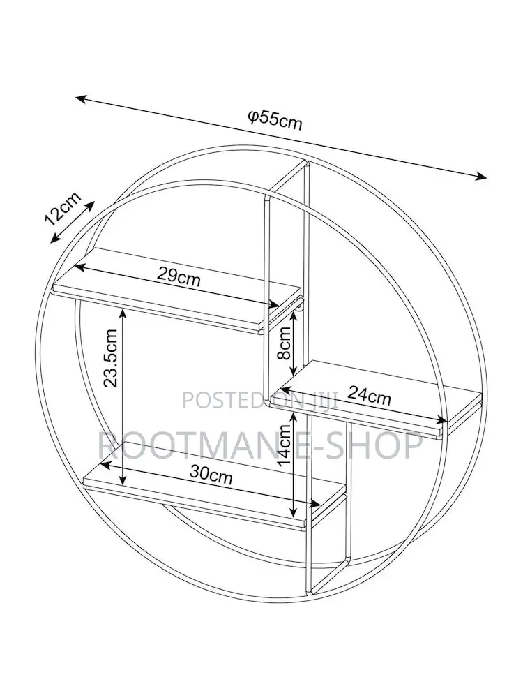Metal Wire Wall Shelf Home Decor Black Floating Round Multi-Section