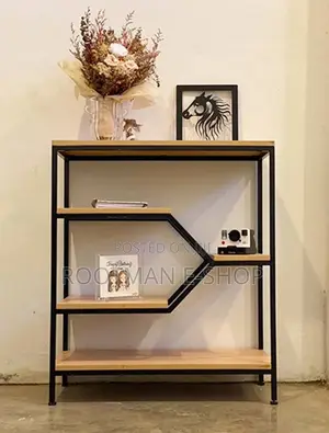 Solid Wood Console Table Bookshelf Design For Living Room