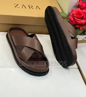 Quality Zara Cross-Strap Leather Sandals (Coffee)