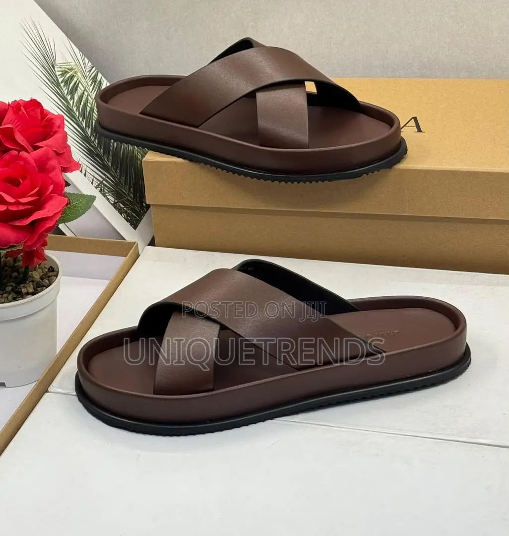 Quality Zara Cross-Strap Leather Sandals (Coffee)