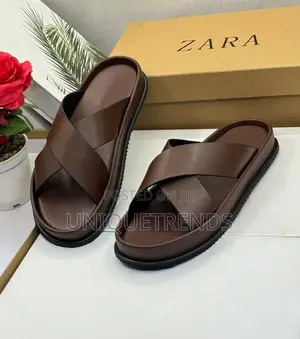 Quality Zara Cross-Strap Leather Sandals (Coffee)
