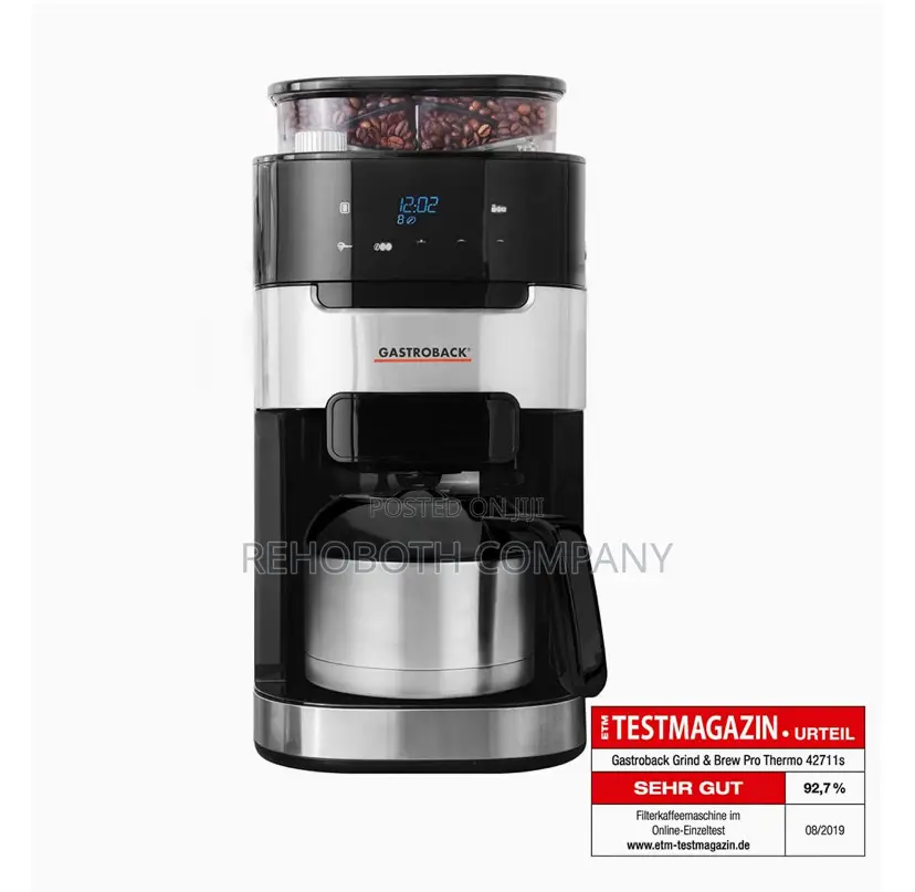 Gastroback Grind Brew Pro Thermo Coffee Maker, Silver, Black