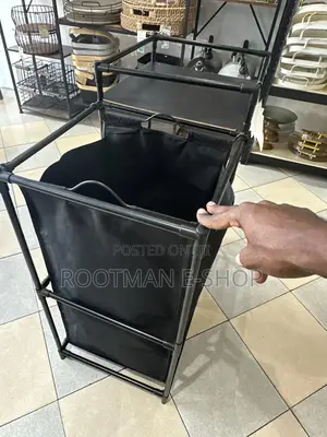 Black Multi-shelf Storage Rack With Laundry Hamper