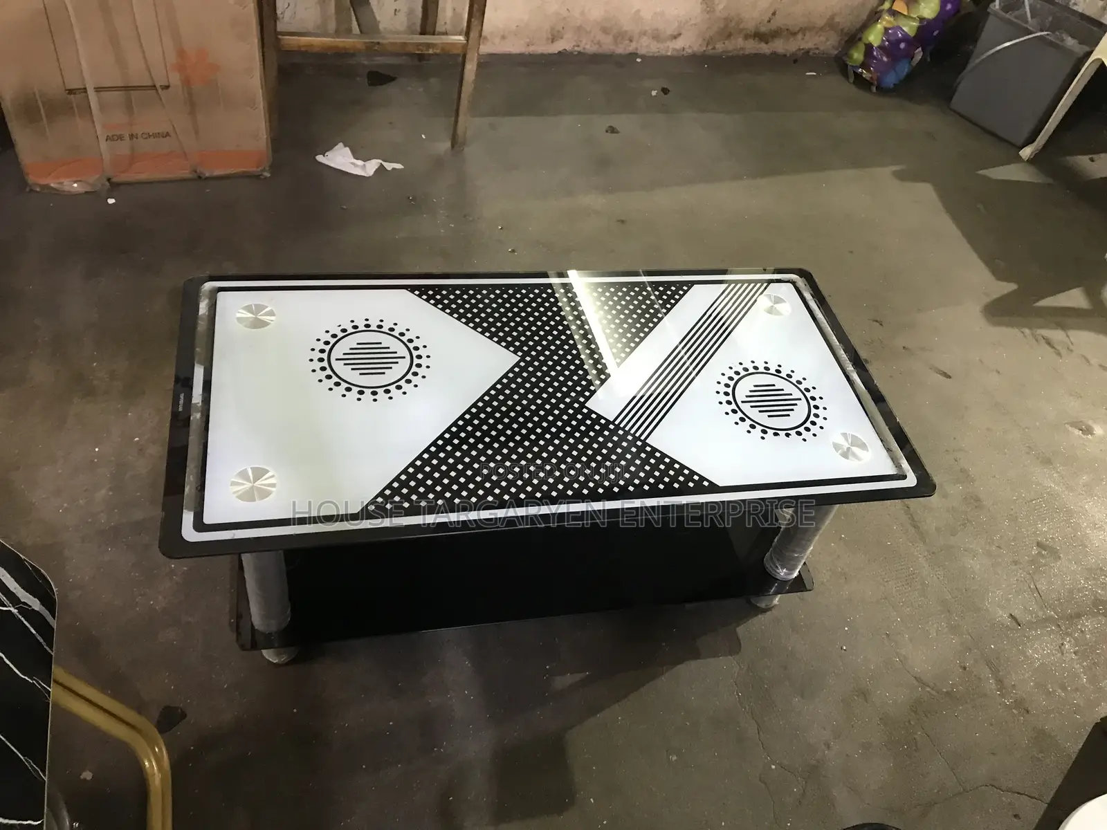 Modern Black White Geometric Tempered Glass Center Table
