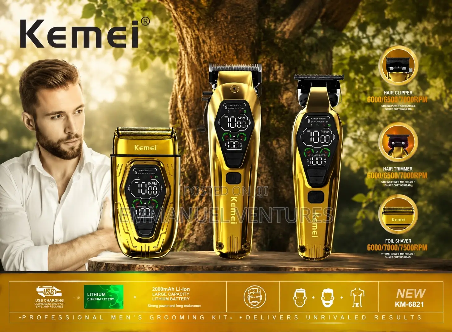 Kemei 3-in-1 Professional Barber Clipper Shaver Set
