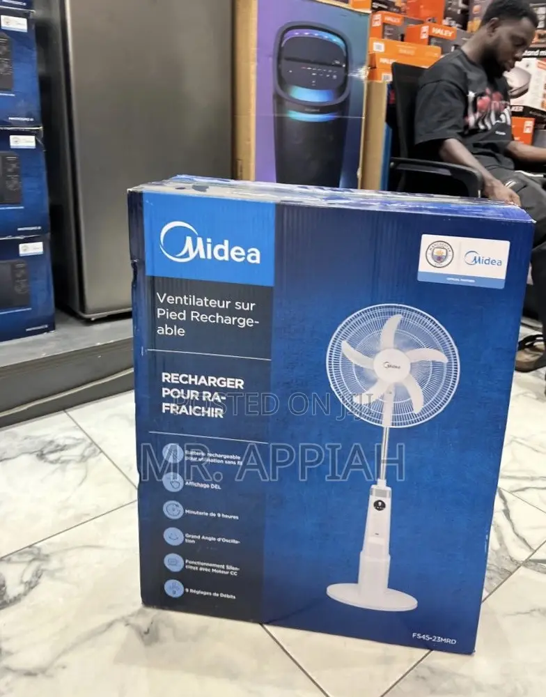 Adorable Midea 30watt Rechargeable Standing Fan(9 Speed)