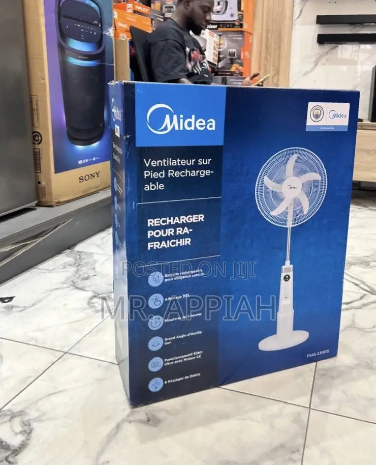 Midea 30watt Rechargeable Standing Fan With Digital Remote(9 Speed)