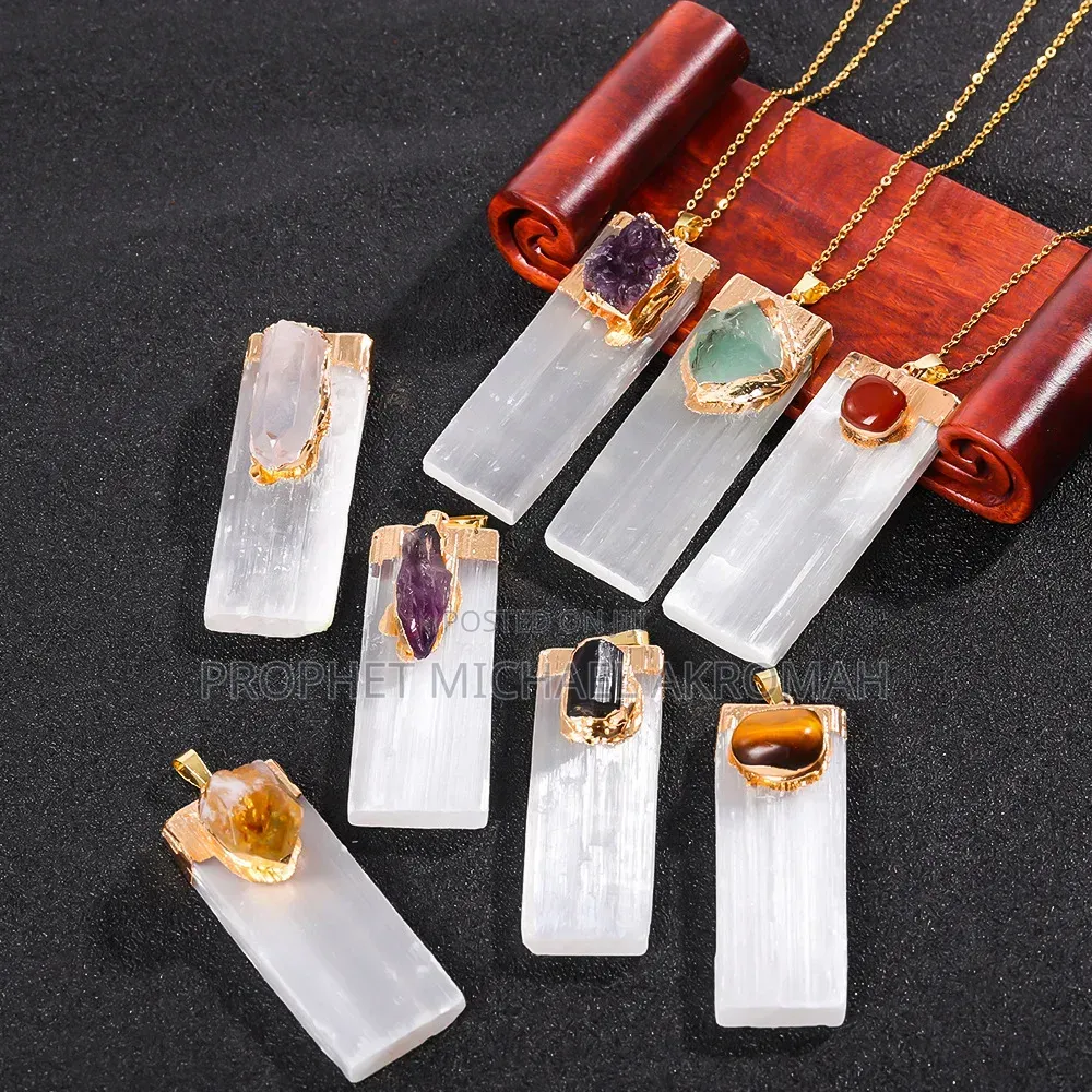 Natural Crystal Selenite Pendant Necklaces