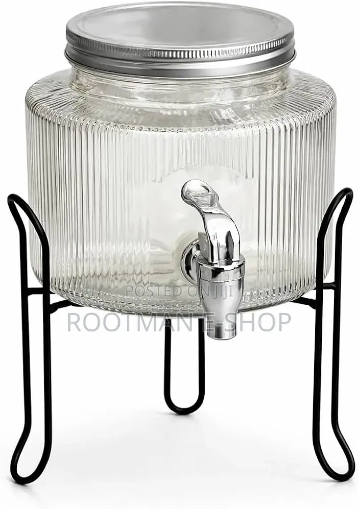 Beverage Dispenser With Metal Stand, 2.5l, Ribbed Design