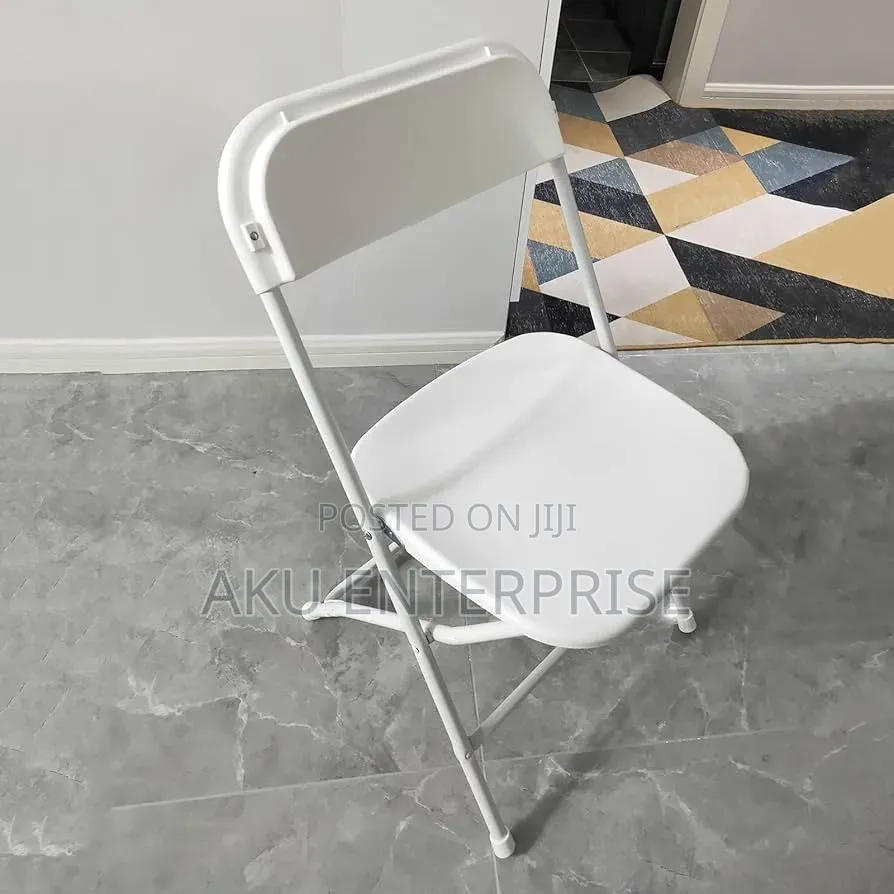 Foldable Chair Flat Back White Potable