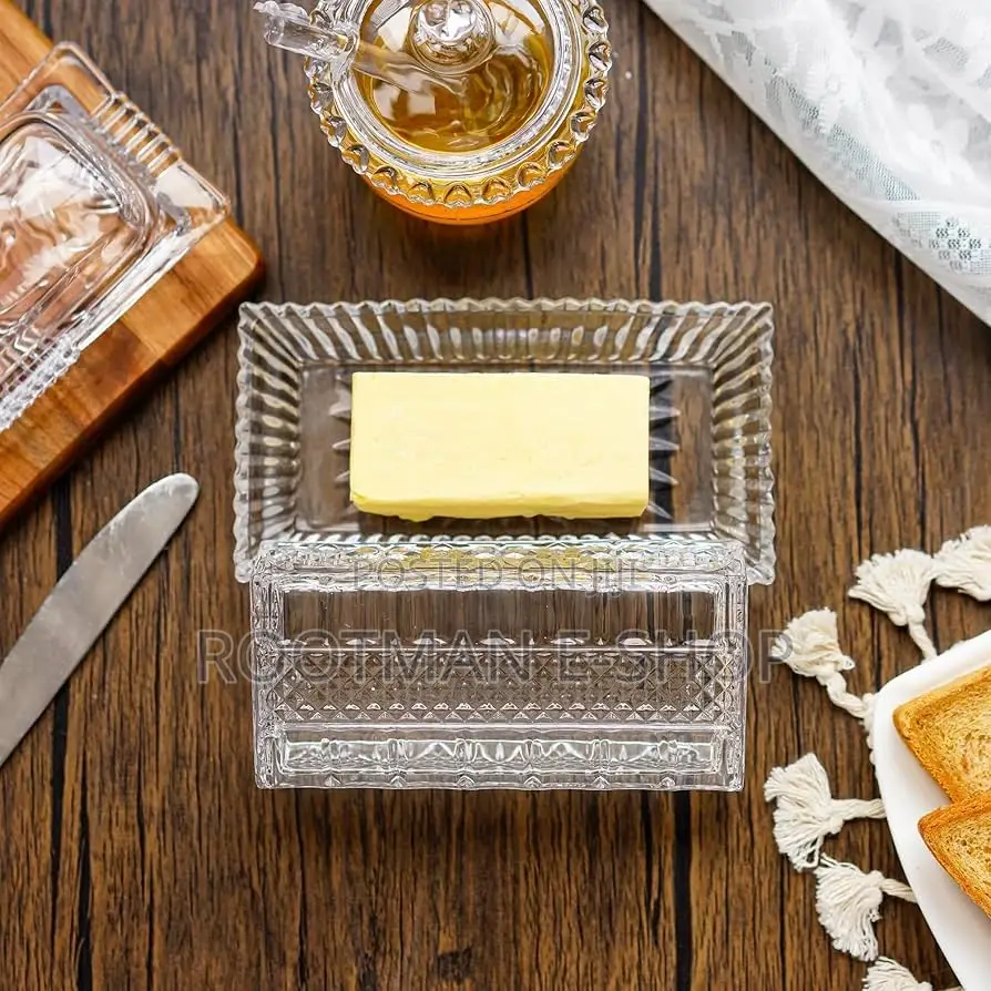 Crystal Covered Butter Dish,8inch Classic Glass 2-Piece Design