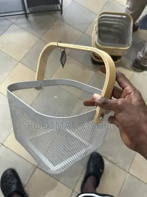 Simplify Mesh Tote Basket With Bamboo Handle