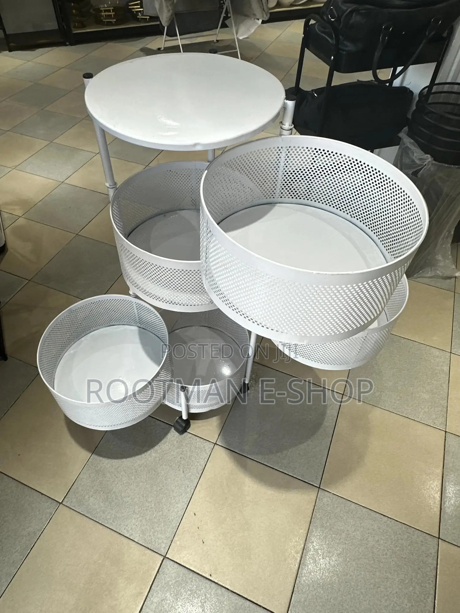 Three Tier Rotating Fruit Storage Rack With Wheels For Kitchen