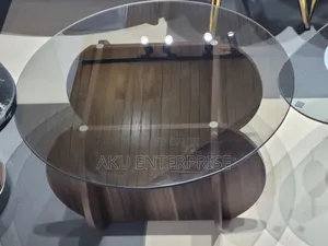Round Center Table Glass Top Solid Wood Base Modern Living Room Table