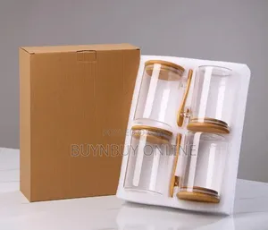 4pcs Borosilicate Glass Storage Jar With Bamboo Lid and Spoon