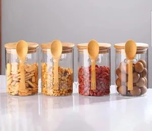 4pcs Borosilicate Glass Storage Jar With Bamboo Lid and Spoon