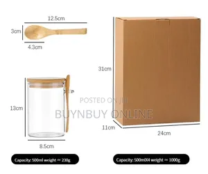 4pcs Borosilicate Glass Storage Jar With Bamboo Lid and Spoon