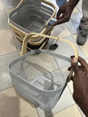 Square Mesh Storage Baskets With Wooden Handles