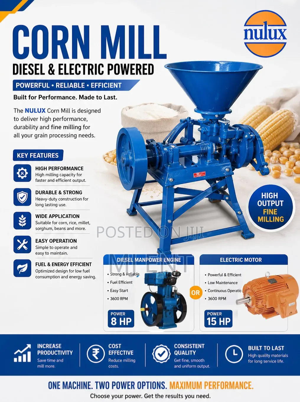 Corn Mill With Electric Motor Nulux