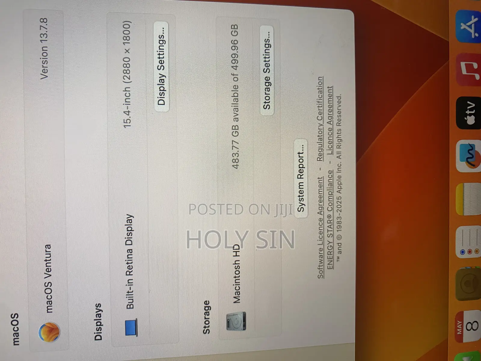 Laptop Apple MacBook Pro 2017 16GB Intel Core i7 SSD 500GB