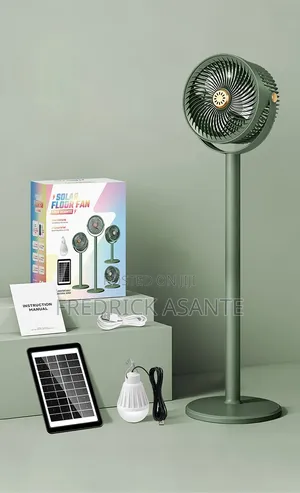 Adjustable Height Solar Floor Fan With Light