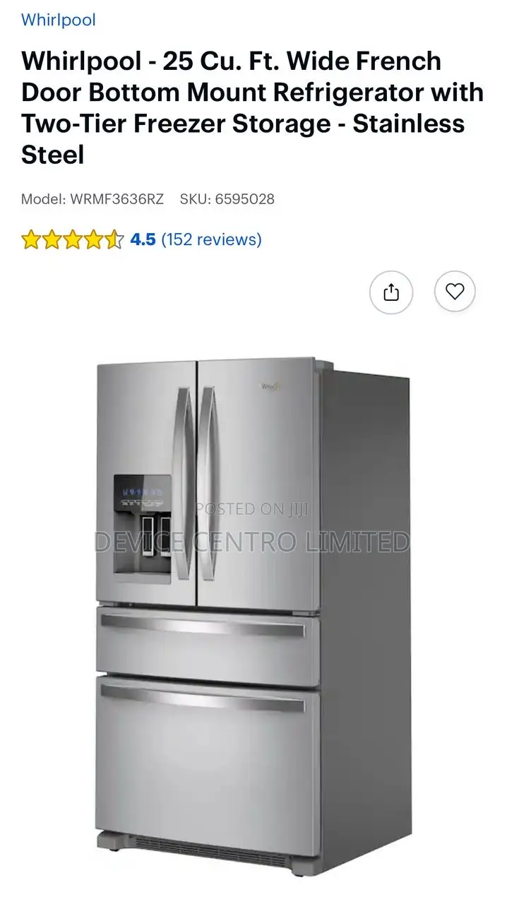 Whirlpool Wide French 4 Door Refrigerator Stainless Steel