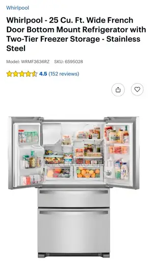 Whirlpool Wide French 4 Door Refrigerator Stainless Steel