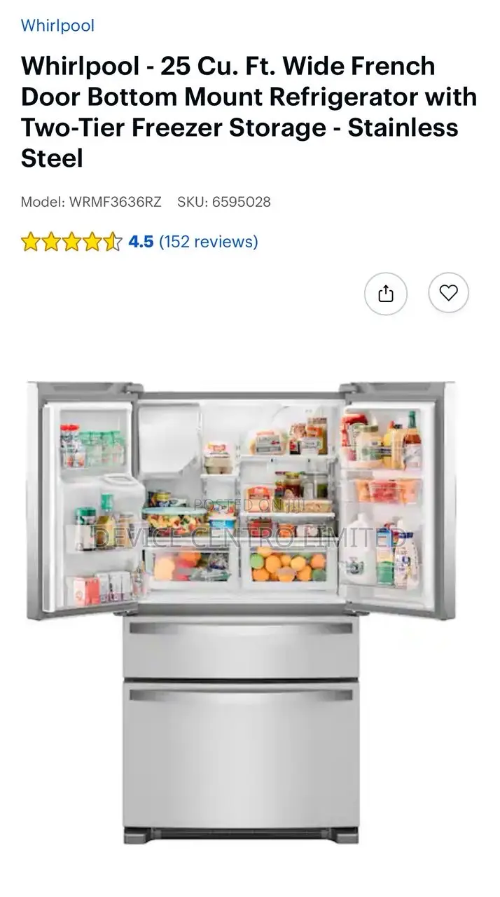 Whirlpool Wide French 4 Door Refrigerator Stainless Steel