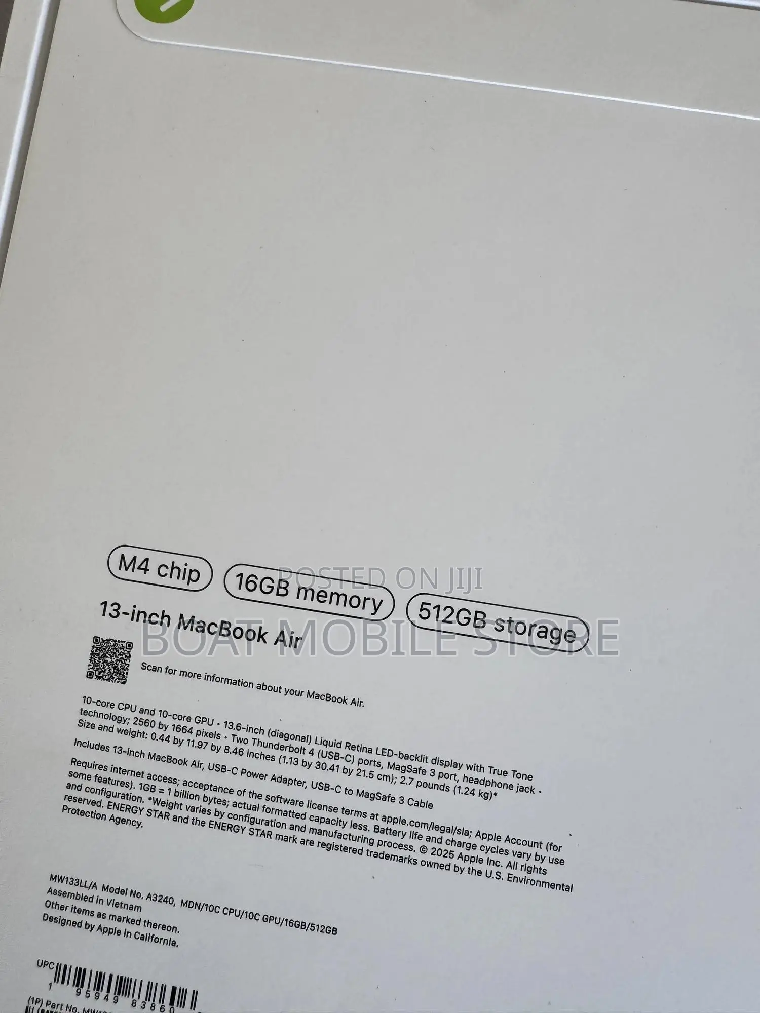 New Laptop Apple MacBook Air 2025 M4 13-inch 16GB Apple M4 SSD 512GB