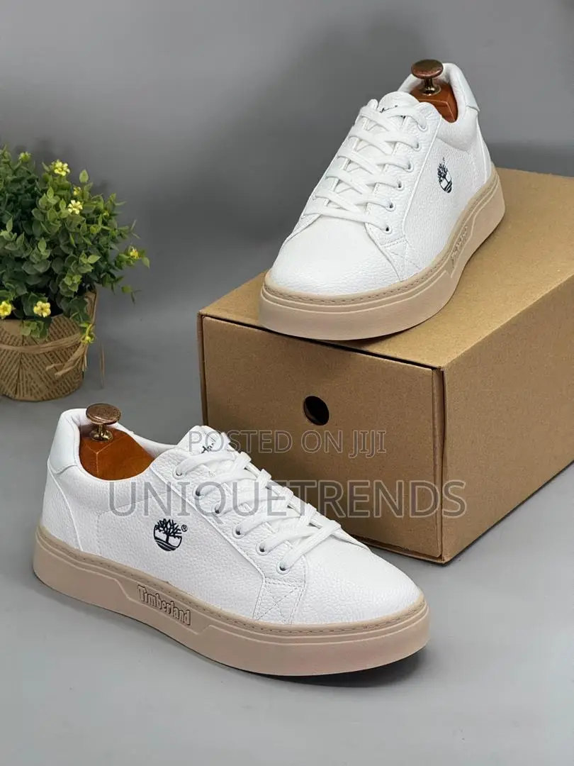 Timberland Casual Leather Sneakers (White and Beige)