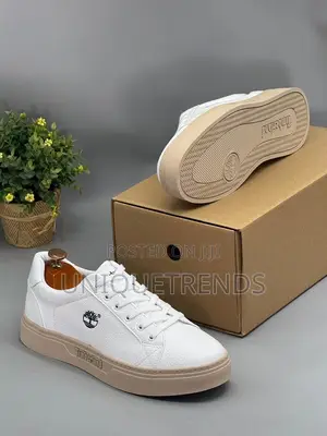 Timberland Casual Leather Sneakers (White and Beige)