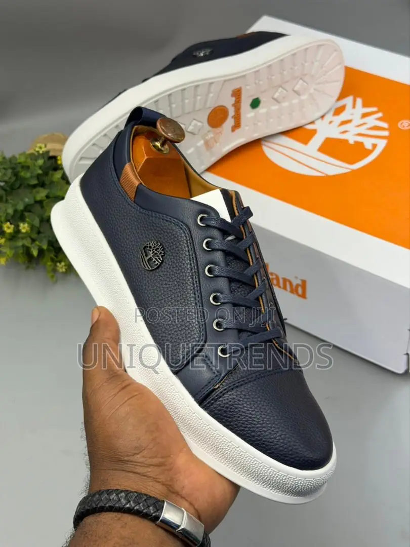 Quality Timberland Leather Sneakers (Navy and White)