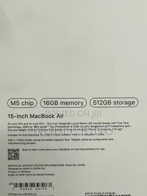 New Laptop Apple MacBook Air 2026 M5 15-inch 16GB Apple M5 SSD 512GB