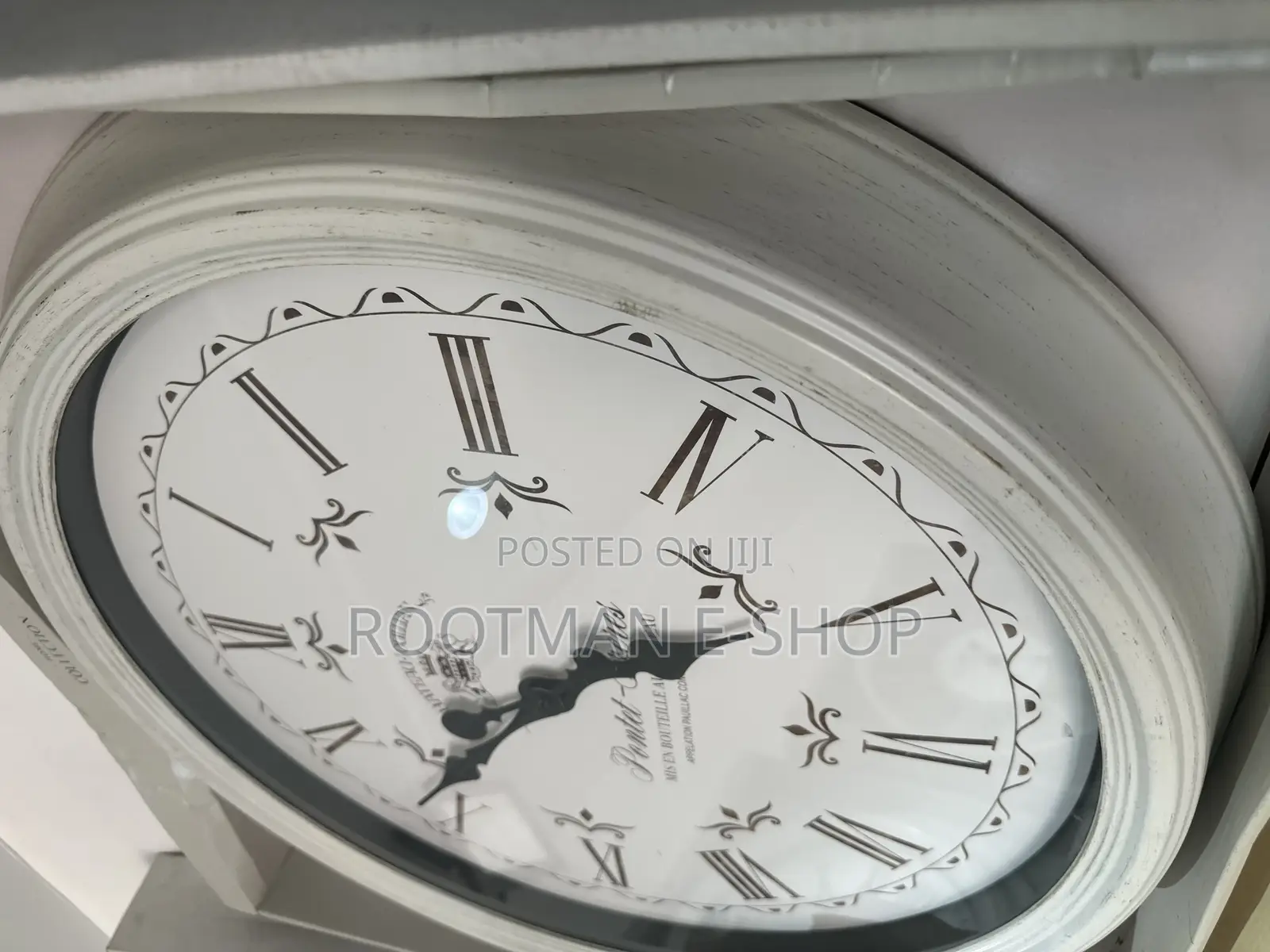 Large Round French Station Wall Clock Distressed Roman Numeral