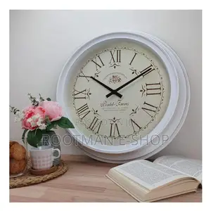 Large Round French Station Wall Clock Distressed Roman Numeral