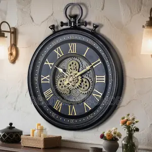 24in Decorative Moving Gear Large Wall Clock, Oversized Industrial