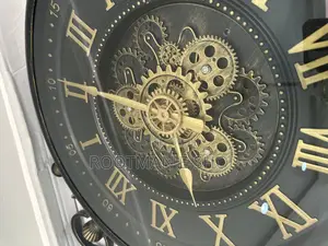 24in Decorative Moving Gear Large Wall Clock, Oversized Industrial
