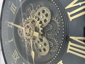 Industrial Black Gold Metal Moving Gears Wall Clock