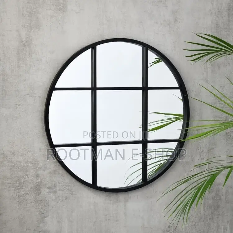 New Modern Black Al Fresco Sectioned Round Mirror