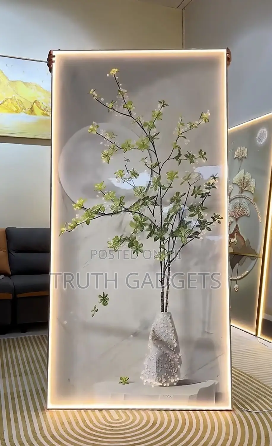 Decorative Glass Flower Painting With Led Lightening