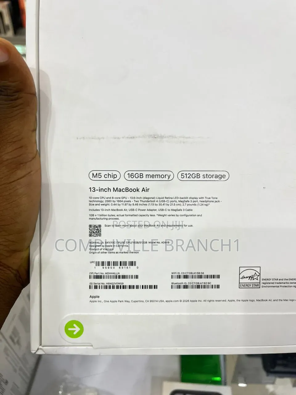 New Laptop Apple MacBook Air 2026 M5 13-inch 16GB Apple M5 SSD 512GB