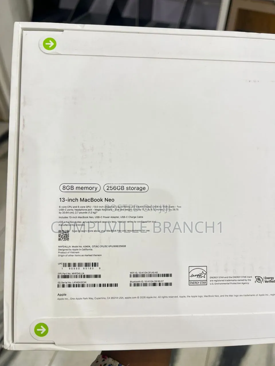 New Laptop Apple MacBook Neo 2026 8GB SSD 256GB